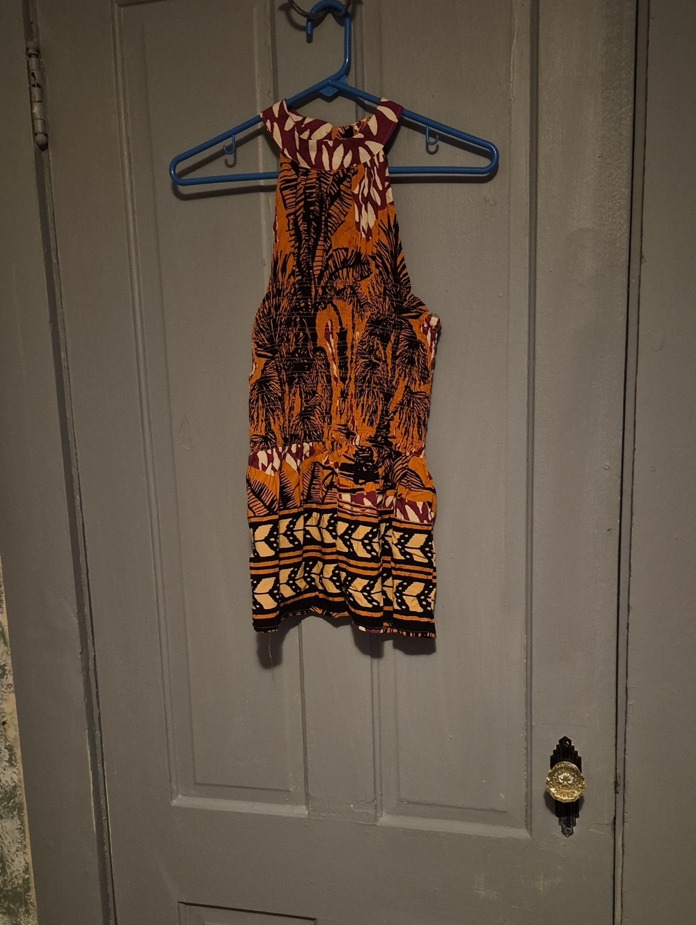 Christian Siriano Mustard Orange and Burgundy Printed Halter Tank